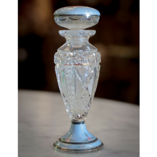 Perfumero-de-cristal-tallado-con-plata-esmaltada-GUILLOCHE