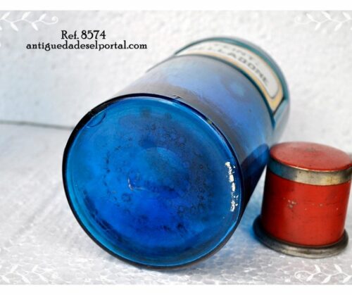 Pomo de botica de color azul etiqueta de porcelana  | 4
