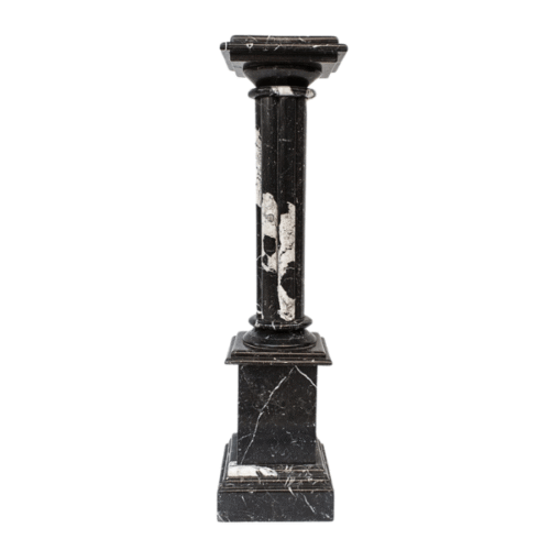 Pedestal antiguo de mármol negro veteado