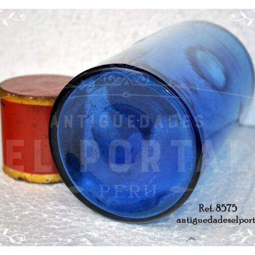 Pomo de farmacia de color azul etiqueta de porcelana  | 2