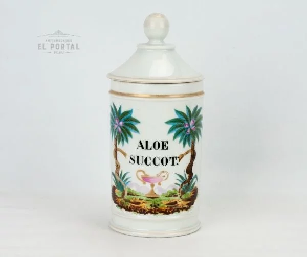 Conservera de farmacia de porcelana francesa ALOE-SUCCOT