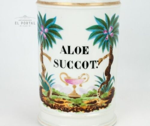 Conservera de farmacia de porcelana francesa ALOE-SUCCOT