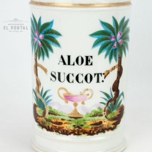 Conservera de farmacia de porcelana francesa ALOE-SUCCOT
