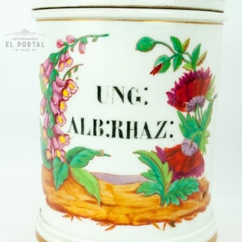Conservera de botica de porcelana "UNG-ALB-RHAZ:" | 1