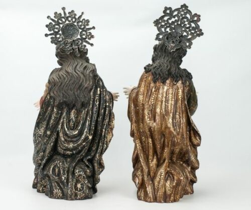 San José y Virgen Maria en madera tallada policromada | 2