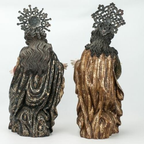 San José y Virgen Maria en madera tallada policromada | 2
