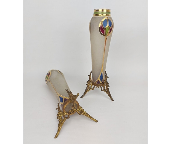 Florero estilo Art Nouveau de cristal con bronce | 1