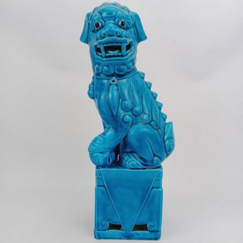 Esmaltado estatuilla de perro Foo turquesa porcelana | 1