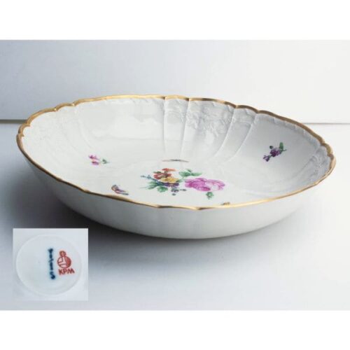 Plato Bowl de porcelana KPM con Flores y Mariposas Pintadas a Mano | 1