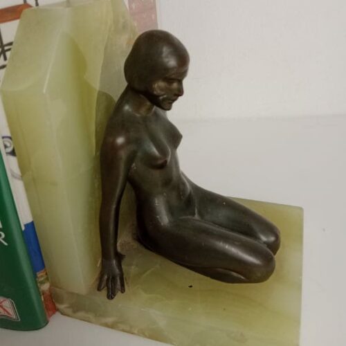 Sujetalibros de Mujer Desnuda de Bronce base de Ónix Estilo Art Déco | 4