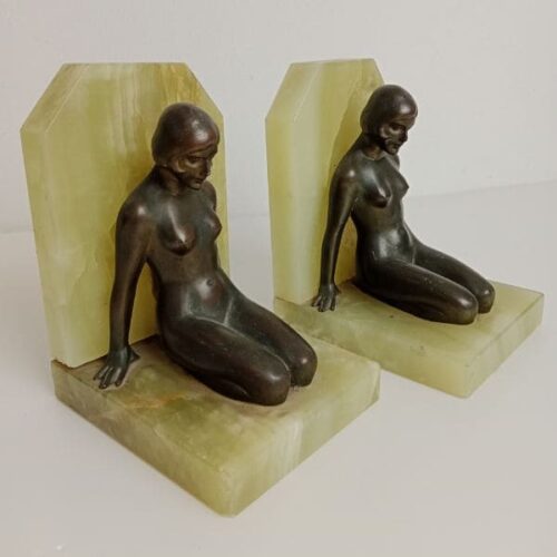 Sujetalibros de Mujer Desnuda de Bronce base de Ónix Estilo Art Déco | 2