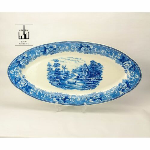 Gran plato oval blanco azul con motivo de paisaje | 2