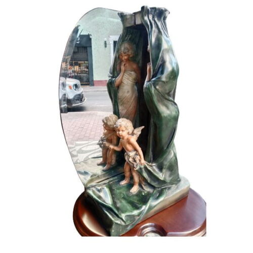 Espejo escultórico Art Nouveau en terracota – firmado L. Vergnano