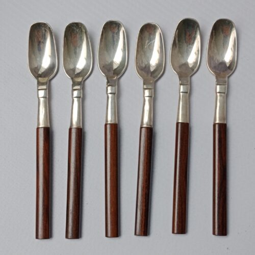 Antigüedades El Portal 1 6 cucharitas de plata 925 con mangos de madera – 12.5 cm