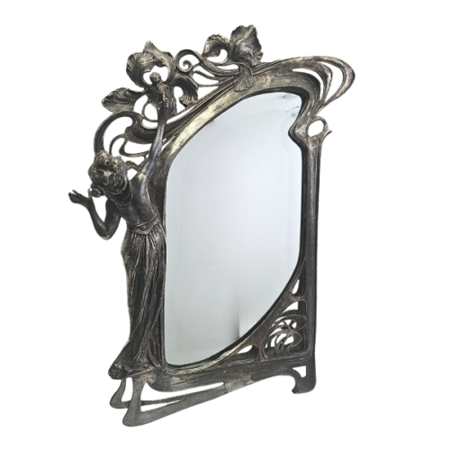 Espejo de mesa Art Nouveau de peltre, atribuido a WMF