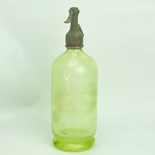Sifón vintage de vidrio verde Campodónico y Cía.