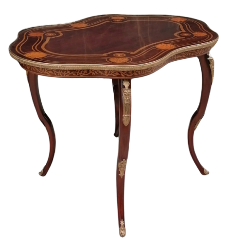 Mesa auxiliar Art Nouveau con marquetería y aplicaciones de bronce