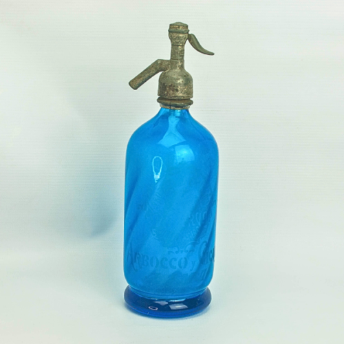 Sifón vintage de vidrio azul Minerva – Arbocco y Cicala, Lima